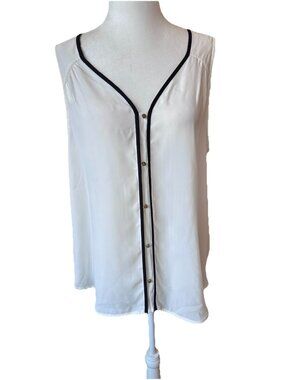 Women's LUSH White Black Trim Blouse Sz XL Sleeveless Flowy Business